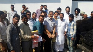 Speaker Kavinder Gupta kick starting development works in Gandhi Nagar constituency on Monday.