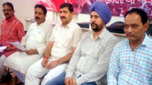 BJP leaders at a party meeting at Jammu on Saturday. 