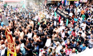 Shia Sect Muslims taking out Muharram procession in Jammu on Saturday.  -Excelsior/Rakesh