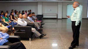 A senior doctor speaking to medicos and others during function at Max Clinics in Jammu on Saturday.