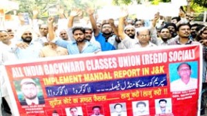 People of OBC category during a protest at Jammu on Sunday.-Excelsior/Rakesh