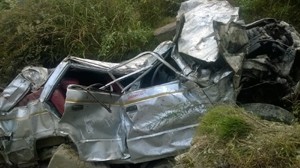 Ill-fated vehicle after accident near Draie in tehsil Gandoh. — Excelsior/Tilak Raj