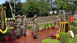GOC-in-C Northern Command, Lt Gen DS Hooda paying homage to martyrs to mark Infantry Day at Udhampur on Tuesday