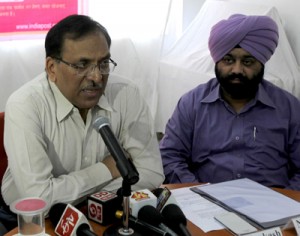 Chief Postmaster General, J&K Circle, Chandra Prakash interacting with media persons at Jammu on Monday. 	 -Excelsior/ Rakesh