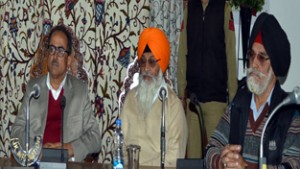 DyCM Dr Nirmal Singh during a meeting with a delegation of Sikhs at Srinagar on Wednesday.