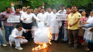 NPP activists staging protest in Jammu on Monday. -Excelsior/Rakesh