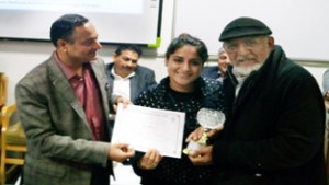 Winner of debate competition being presented certificate and award during vigilance week by Power Grid on Wednesday.