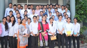 MBA students of Kathua Campus at Chenab Textile Mills Complex during an industrial visit  on Friday.