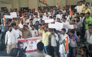 PYC activists taking out ‘Yuva Akrosh Yatra’ from Lakhanpur in Kathua on Monday. 