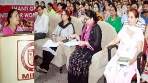 Dr Poonam Dhawan speaking in a gender sensitization programme at MIER on Tuesday. 