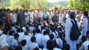 Students protesting at Mansar on Monday. — Excelsior/Gautam