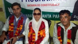 BJP State secretary, Dr Darakshan Andrabi along with other party leaders during a convention in Srinagar.
