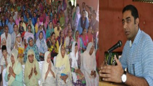 DDC, Dr Shahid Iqbal Choudhary speakign during a camp at Udhampur on Monday.