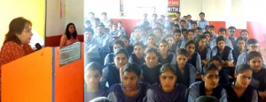 District Magistrate, Sheetal Nanda speaking during road safety awareness programme at Samba on Friday.