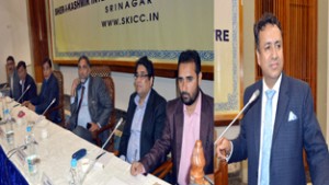 Minister for CAPD, Ch Zulfkar Ali chairing a meeting at Srinagar on Monday.