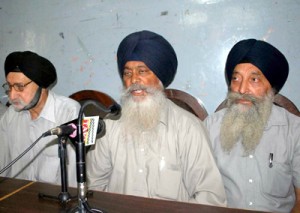 Representatives of Sikh Organizations interacting with media persons at Jammu on Friday. -Excelsior/Rakesh