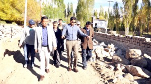 DC Leh Prasanna Ramasawami G inspecting ongoing works in Leh on Tuesday.