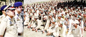 ADGP Trainings Navin Aggarwal addressing cops during his visit to Corps Battle School at Khrew on Saturday.