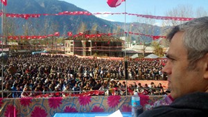 NC working president Omar Abdullah addressing a rally in Kishtwar on Saturday.