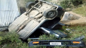 Ill fated vehicle after accident near Khellani in Doda.