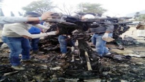 DGCA team inspecting wreckage of chopper at Katra on Tuesday.