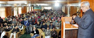 Chief Minister Mufti Mohammad Sayeed addressing gathering at Tatoo Ground in Srinagar on Tuesday.