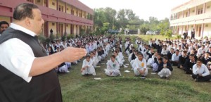 MLA Nagrota Devender Singh Rana interacting with students.