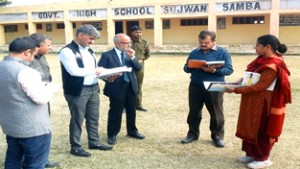 Minister for Education Naeem Akhtar during surprise visit to GHS Sunjwan, Samba on Saturday. 