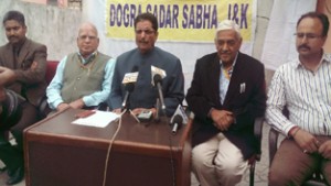 DSS president G S Charak addressing press conference in Jammu.— Excelsior/Rakesh