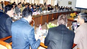Minister for Transport, Abdul Gani Kohli chairing meeting of DDB Shopian on Sunday.