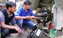 Participants during vehicle repair course organised by Army in Ramban district.