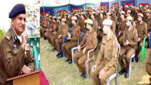 DGP, K Rajendra addressing cops in South Kashmir on Monday.