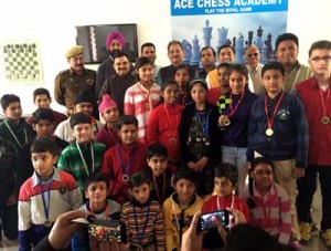 Winners posing alongwith chief guest Kavinder Gupta, Speaker Legislative Assembly J&K in Jammu on Sunday.