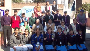 Winners of Inter School symposium being felicitated by chief guest ID Soni posing for group photo on Saturday.