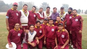 Jubilant JU Team players posing for a group photograph after sealing berth in finals of All India VC Cup on Saturday.