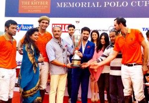 Winners of Maharaja Hari Singh Memorial Polo Cup being felicitated by the chief guest Anurag Thakur, MP and Secretary BCCI in Delhi.