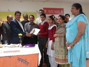 Winners of Painting Competition being felicitated by MLA Rajesh Gupta in Jammu on Wednesday.