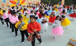 Children performing activity while celebrating Annual Day at APS BD Bari on Thursday. 