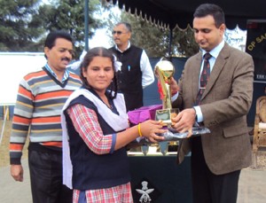Winner of the Quiz Competition being felicitated at Govt Girls High School, Chak Malal on Thursday.