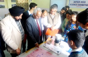 Judges having keen look on projects, being displayed on various themes on Tuesday.