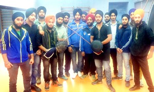 Gatka players posing for a group photograph during the camp at KC Sports Club on Tuesday. 