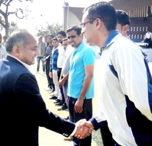 Chief guest interacting with players during Volleyball and Cricket Tournaments organized by Salal Power Station of NHPC in Reasi.