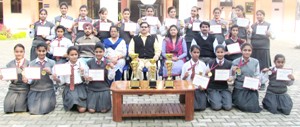 Students of MHAC School Nagbani who excelled in Zonal Level Tournaments at Ludhiana in Punjab posing for a group photograph.