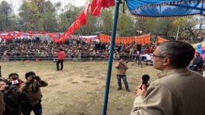 Former Chief Minister Omar Abdullah addressing party workers at Dayalgam in Anantang district.