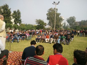 A large gathering during a meeting of JAC (General Category) at Trikuta Nagar in Jammu. 