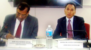 Justice Tashi Rabstan and Principal Secretary Home R K Goyal during conference organised by State Judicial Academy.