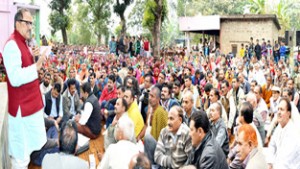 Deputy Chief Minister, Dr Nirmal Singh addressing public gathering in Billawar on Wednesday.