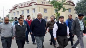 Governor N N Vohra inspecting his Secretariat at Jammu on Monday.