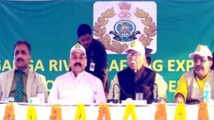 Uttar Pradesh Governor, Ram Naik and Union Minister Dr Jitendra Singh at the Ganga River Rafting Expedition site at "Assi Ghat", Varanasi.