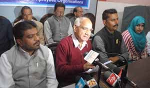 A senior member of J&K Reserved Categories Socio-religious Organisations addressing press conference in Jammu on Thursday.